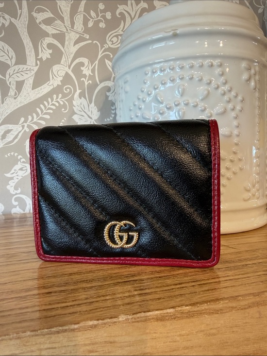 Gucci Handbags - Gucci Black/Red Quilted Glazed Leather GG Marmont Card Case Sold Out!